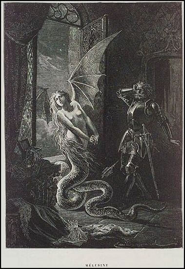 "Melusine," illustration from "History of Magic' by Émile Bayard, 1870