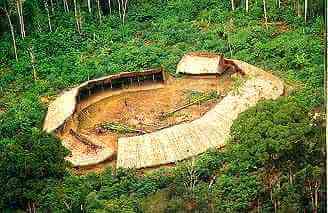 A Yanomami village, notably not in the treetops. Was this an invention of the author, or did the Yanomami move upwards and out of harm's way in the novel's history?